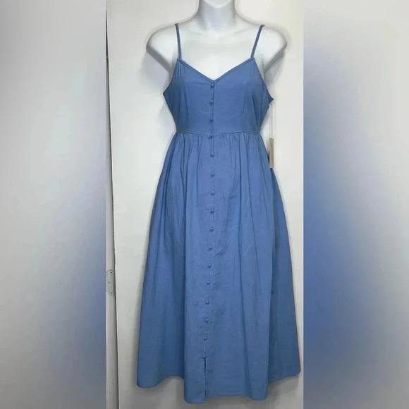 Universal Thread Open Back Dress Sundress Button Pockets Light Allure Blue - Picture 2 of 7